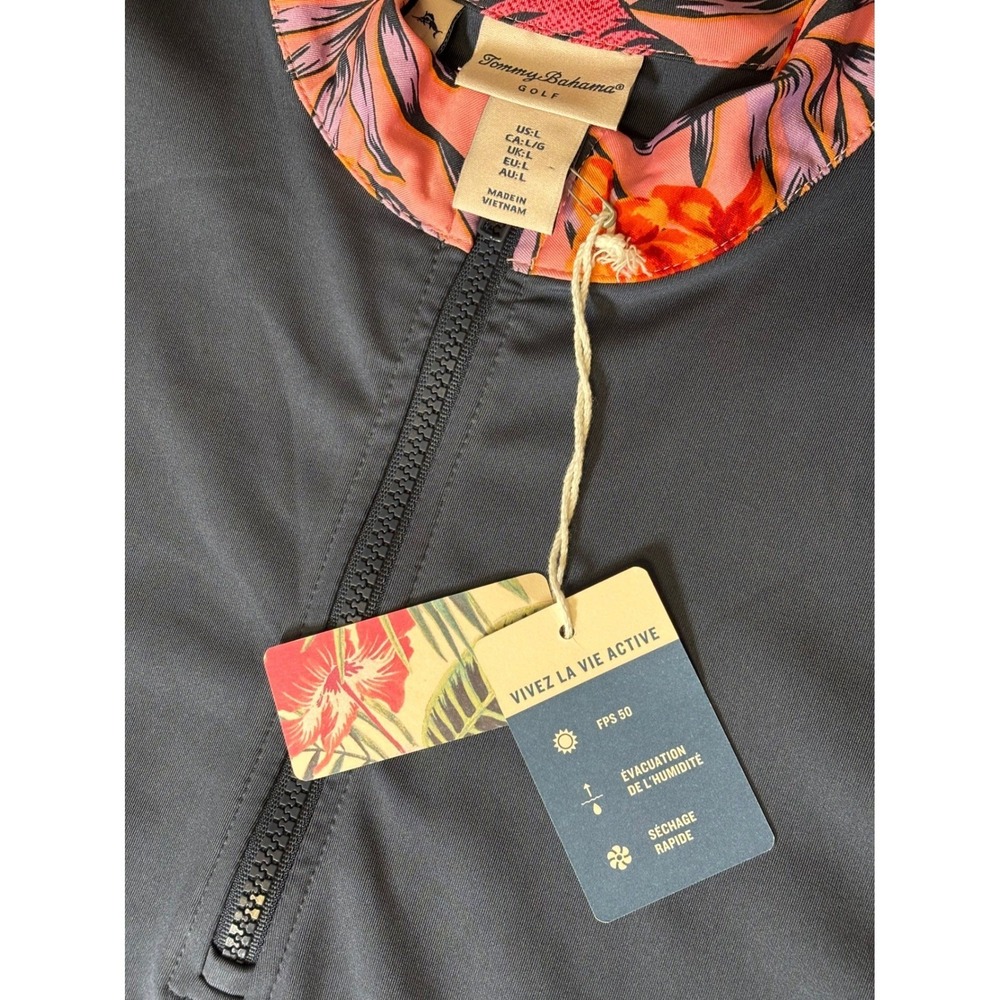 Tommy Bahama Golf Polo Dress Womens Size L Navy Sleeveless Zip 1/4 Neck Tropical - Picture 9 of 12